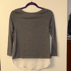 Ann Taylor Factory Gray Long Sleeve Top with White Accent